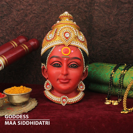 Maa Siddhidatri Devi Face Handcrafted Goddess Mukhavata for Navratri Puja, Durga Puja