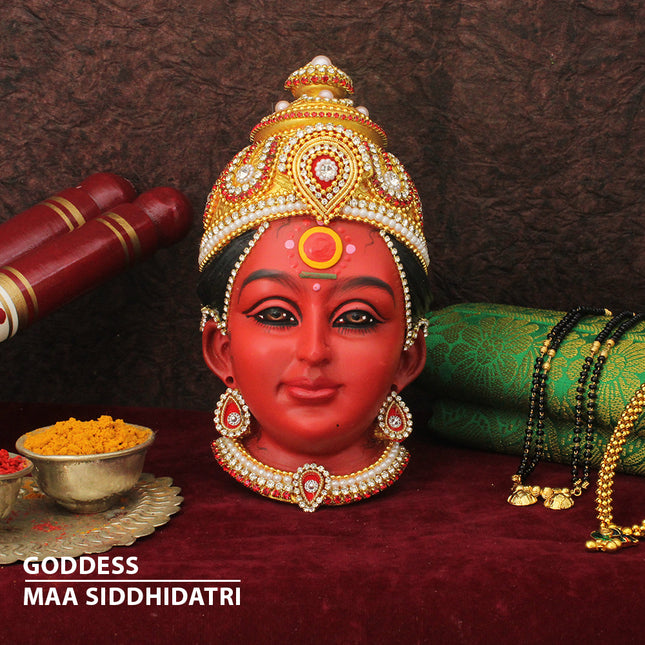 Maa Siddhidatri Devi Face Handcrafted Goddess Mukhavata for Navratri Puja, Durga Puja
