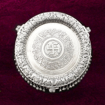 Traditional Pure Brass With  Silver Oxidized Polish  Pooja Plate  (8/10/12 Inches)