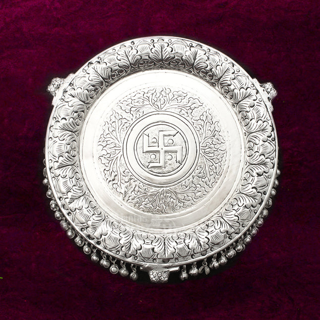 Traditional Pure Brass With  Silver Oxidized Polish  Pooja Plate  (8/10/12 Inches)
