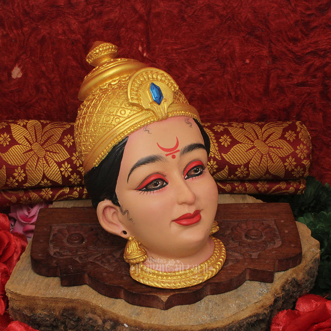 Dhanshree Dhanalaxmi Mahalaxmi Devi Face Mukhota | Golden Fiber Goddess Lakshmi Idol Face with Stone Work | Pujan Shringar for Home Mandir, Margashirsha, Navratri & Varalakshmi Vrat