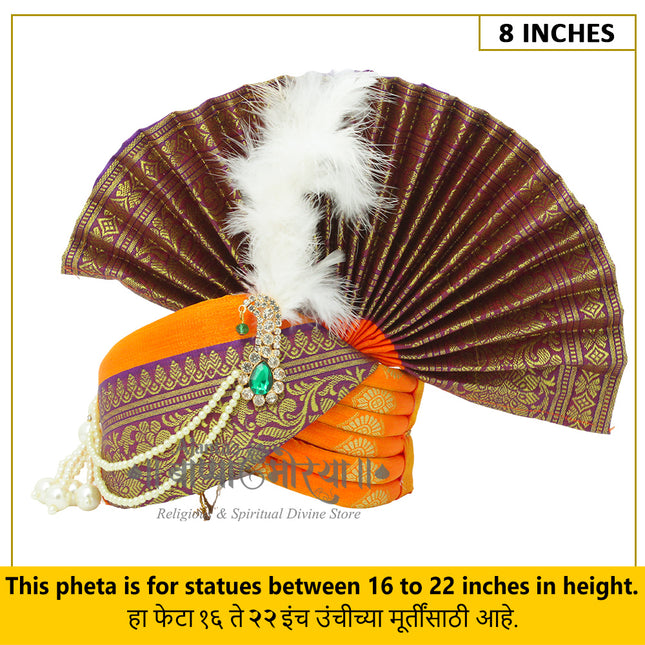 Traditional Ganpati Feta Mukut (Paithani Silk Turban) | Fits 16–22 Inch Height Idols | | 8 Inch Ear-to-Ear Size Royal Ethnic Crown with Feather, Moti Latkan, Adjustable Headgear