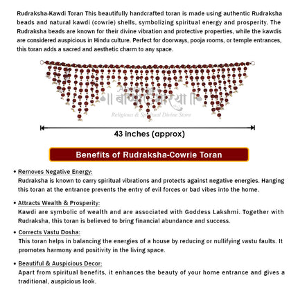 Handmade Rudraksha Cowrie Toran for Main Door (43 Inches) | Spiritual Door Hanging for Home & Office Entrance | Traditional Vastu & Pooja Decoration