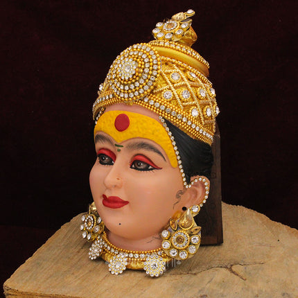Divine Dhanashree Laxmi Devi Face | Handcrafted Mahalakshmi Mukhavata | Auspicious Decorative Mata Face for Mandir & Margashirsha Puja (7 inch)