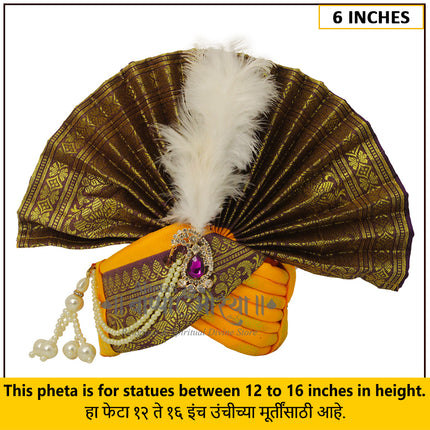Ganpati Feta Mukut (Paithani Silk Turban) | Fits 12–16 Inch Height Idols | Ganesh Pheta for Gauri Ganpati Festival | 6 Inch Ear-to-Ear Size (Pagadi Silk, Orange)