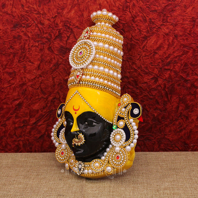 Aai Bhavani Karveer Nivasini Ambabai  Devi Face Mukhota | Mahalaxmi Golden Fiber  Face for Home Mandir | Stone Work Decorative Devi Shringar for Navratri & Margashirsha Puja