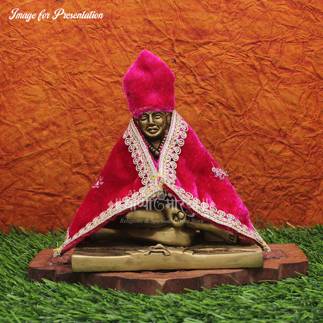 Divine Swami Samarth Pink Velvet Shawl & Topi Set for Small Idol | Premium Embroidered Poshak Vastra for Swami Murti | Sacred Dress for Home Mandir, Guruwar Puja & Festival Shringar (3.5 inch)