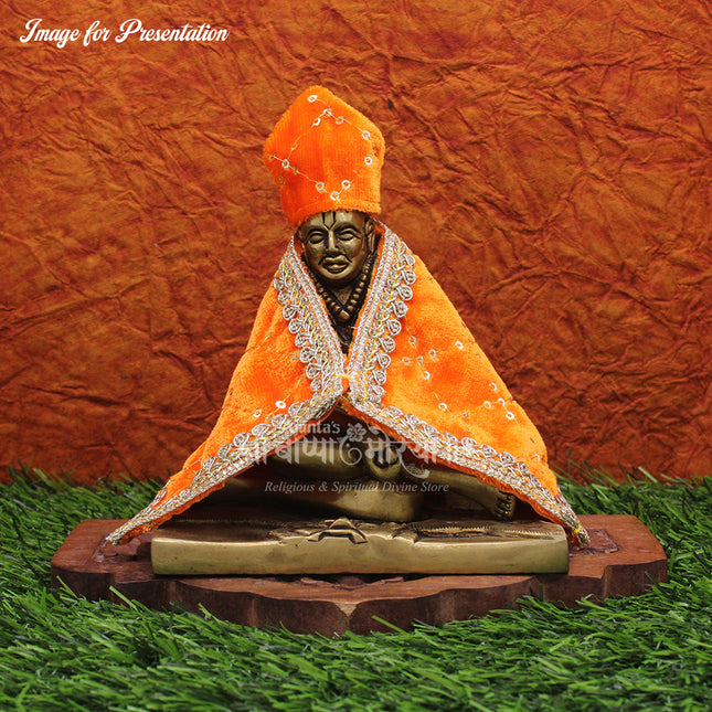 Swami Samarth Orange Velvet Shawl & Topi Set for Small Idol | Premium Velvet Poshak Vastra for Swami Murti | Decorative Shawl & Topi Dress for Home Temple, Guruwar Puja & Festivals (6.5 Inch)