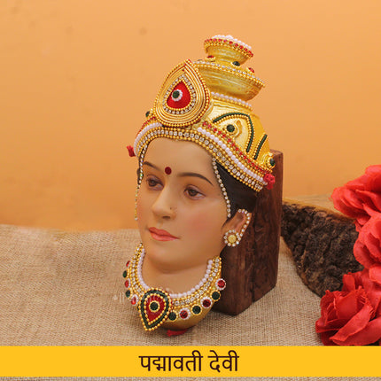 Padmavati Devi Face Traditional Padmavati Mata Face for Puja | Handpainted Devi Shringar Mask for Home Temple Goddess Idol for Margashish Lakshmi Puja & Daily Worship