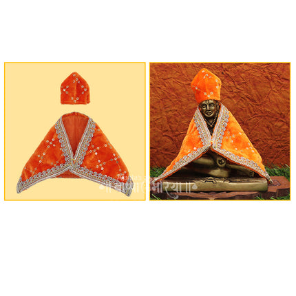 Swami Samarth Orange Velvet Shawl & Topi Set for Small Idol | Premium Velvet Poshak Vastra for Swami Murti | Decorative Shawl & Topi Dress for Home Temple, Guruwar Puja & Festivals (6.5 Inch)