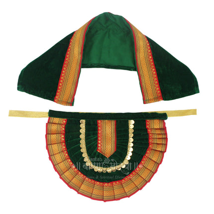 Green Velvet Lehanga Dupatta Poshak for Goddess Idol | Navratri, Margshirsh & Laxmi Puja DecorationNavratri Goddess Mata Rani Poshak, Maa Laxmi, Durga, Saraswati, Radha Shringar for Kalasha Pooja (9 Inch Poshak)