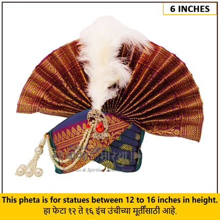 Traditional Royal Paithani Ganpati Feta Mukut (Paithani Silk Turban) | Fits 12–16 Inch Height Idols | Ganesh Pheta for Gauri Ganpati Festival | 6 Inch Ear-to-Ear Size & (Grey)