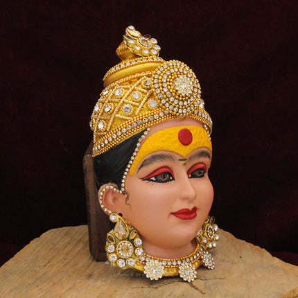 Divine Dhanashree Laxmi Devi Face | Handcrafted Mahalakshmi Mukhavata | Auspicious Decorative Mata Face for Mandir & Margashirsha Puja (7 inch)
