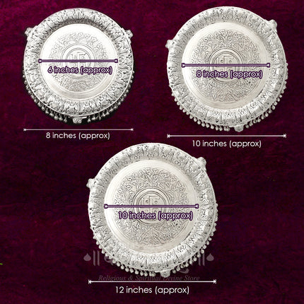 Traditional Pure Brass With  Silver Oxidized Polish  Pooja Plate  (8/10/12 Inches)