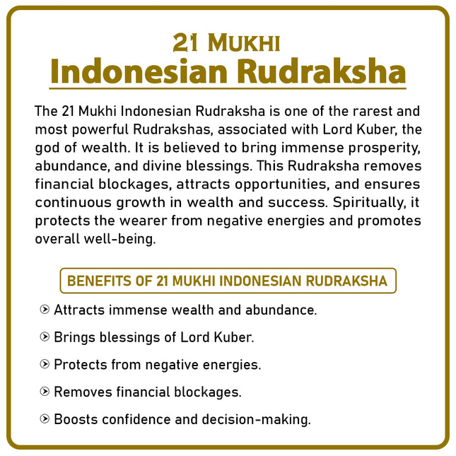 21 Mukhi Rudraksha from Indonesia | Rare Ekees-Faced Bead Representing Lord Kubera & Lord Dhanvantari for Wealth, Health & Prosperity