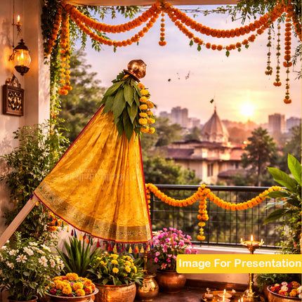 Chandrakore Design Gudi for Gudi Padwa Ugadi Vastra for Gudhi Padwa Festival Traditional Maharashtrian Gudi Cover Saree Cloth for GudiPadva | Readymade Ugadi & GudhiPadawa Decoration Pooja DécorTraditional Maharashtrian Festival Decoration (28 inch)