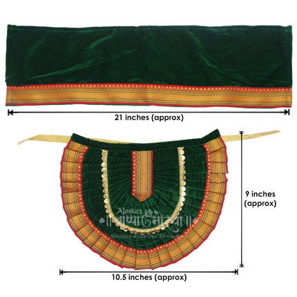 Green Velvet Lehanga Dupatta Poshak for Goddess Idol | Navratri, Margshirsh & Laxmi Puja DecorationNavratri Goddess Mata Rani Poshak, Maa Laxmi, Durga, Saraswati, Radha Shringar for Kalasha Pooja (9 Inch Poshak)