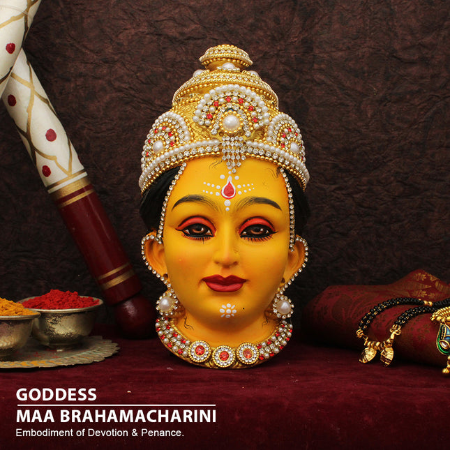Brahmacharini Devi Face Idol – Second Form of Navdurga Tapasvini Durga/Yogini Devi Face Mukhavata for Puja & Home Altar