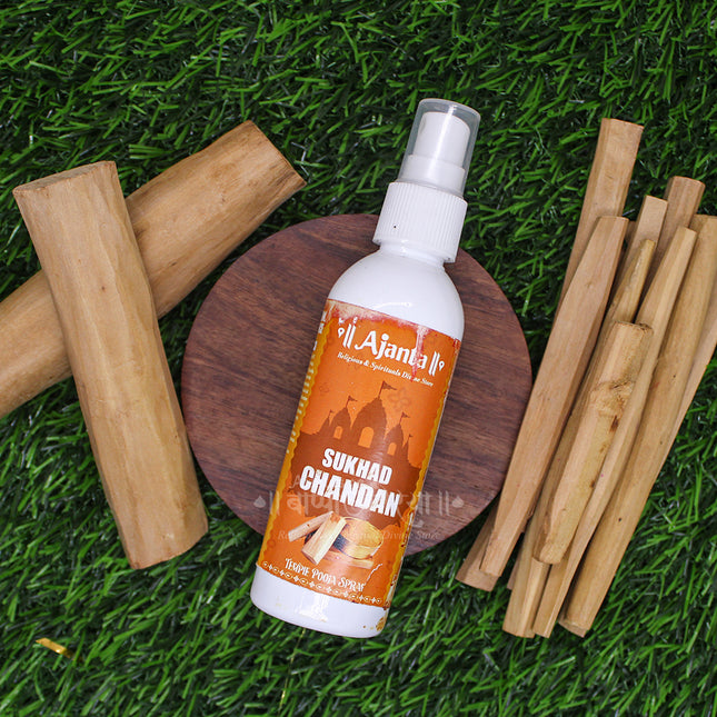 Ajanta Sukhad Chandan Temple Pooja Spray | Natural Sandalwood Fragrance Room & Temple Freshener for Pooja, Mandir & Home – 100ml