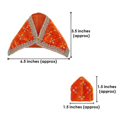 Swami Samarth Orange Velvet Shawl & Topi Set for Small Idol | Premium Velvet Poshak Vastra for Swami Murti | Decorative Shawl & Topi Dress for Home Temple, Guruwar Puja & Festivals (6.5 Inch)