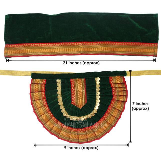 Green Velvet Lehanga Dupatta Poshak for Goddess Idol | Navratri, Margshirsh & Laxmi Puja Decoration