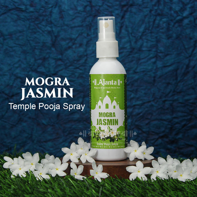 Ajanta Mogra Jasmin Temple Pooja Spray | Natural Jasmine & Mogra Fragrance Room Freshener for Mandir, Pooja & Home – 100ml