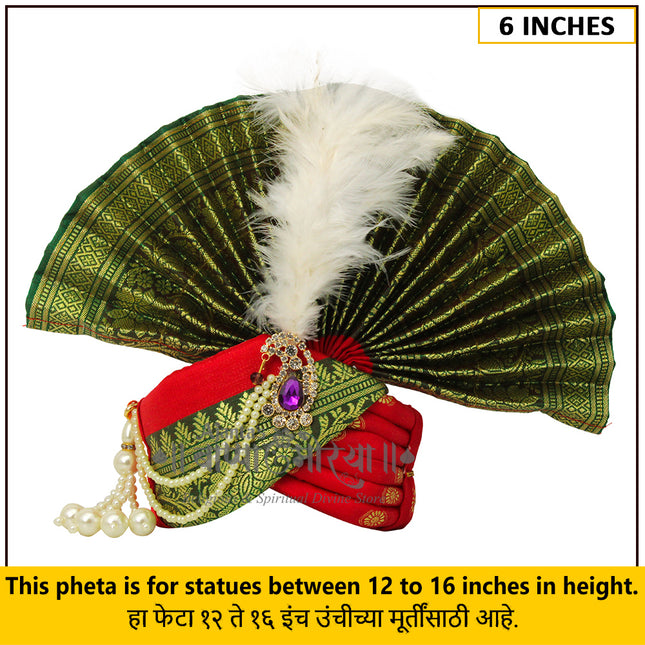 Ganpati Feta Mukut (Paithani Silk Turban) | Fits 12–16 Inch Height Idols | Ganesh Pheta for Gauri Ganpati Festival | 6 Inch Ear-to-Ear Size (Red)
