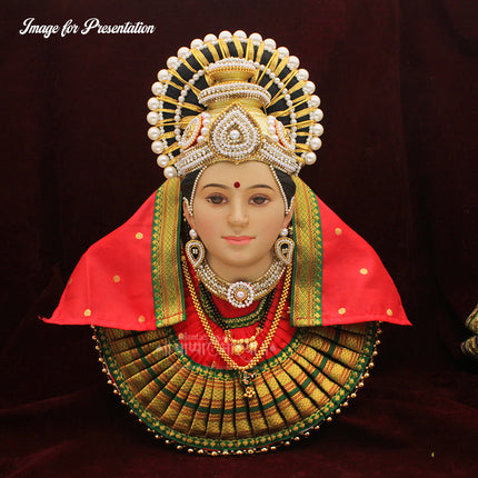 Aishwarya Mahalaxmi Devi Face for Puja   Handcrafted Goddess Face with Pearl Work| Ideal for Margashish Puja, Navratri & Daily Worship (9.5 Inch)