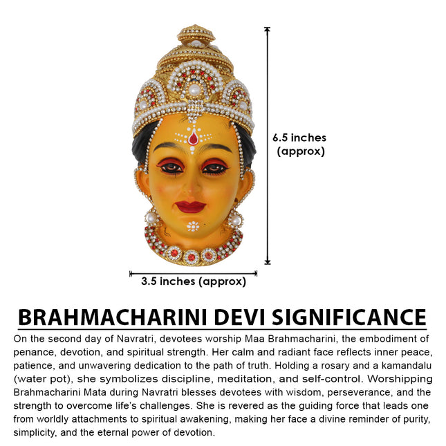 Brahmacharini Devi Face Idol – Second Form of Navdurga Tapasvini Durga/Yogini Devi Face Mukhavata for Puja & Home Altar