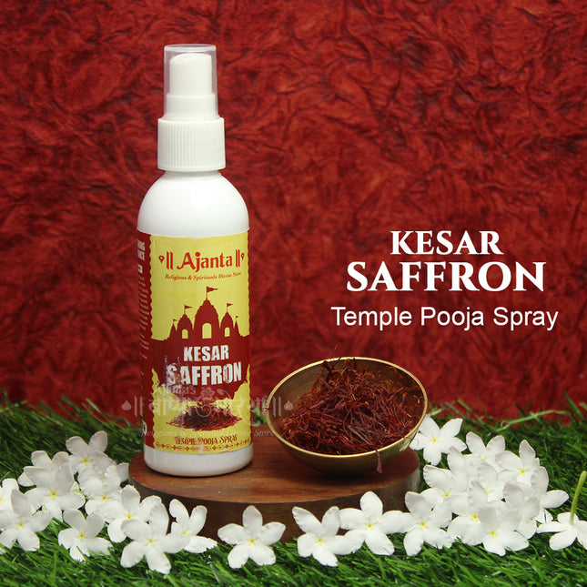 Ajanta Kesar Saffron Temple Pooja Spray | Natural Saffron Fragrance Room Freshener for Pooja, Mandir & Home – 100ml