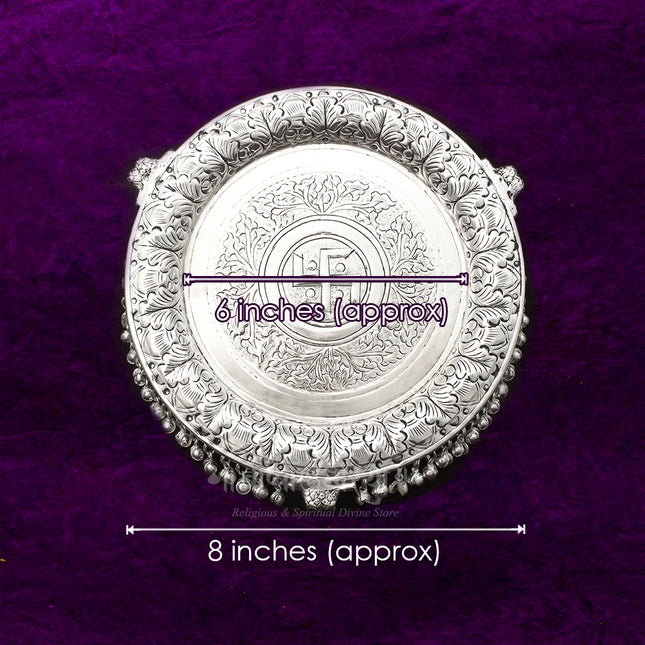 Pure Brass With  Silver Oxidized Polish  Pooja Plate  Gajalaxmi Pooja Thali – 8 Inch Traditional Aarti Plate for Festivals, Rituals & Temple Use