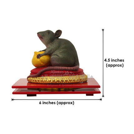 Fiber Mushakraj Idol for Ganpati Pooja | Hand-Painted Ganeshji Vahan Mouse Figurine Holding Modak | Decorative Chuha Idol for Mandap, Home Temple & Ganesh Chaturthi Decoration