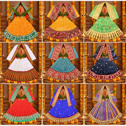 Nine Devi Avatar/Nine Colour Poshak  Mata Laxmi Pujan Kalash Sthapana Margashirsh Navratri Puja Traditional Dress Poshak Lehanga