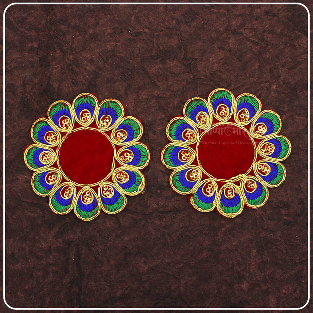 Velvet Designer Aasan Pooja Cloth Mat Mandir Temple Home Office Base ChowkiPooja Aasan for Mandir Home Temple Idol Placement | Velvet Designer Puja Altar Cloth Mat Home Office Base Chowki | Festivals & Daily Rituals (3*3 Asan)