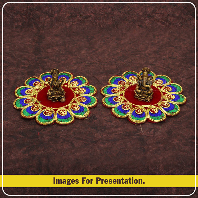 Velvet Designer Aasan Pooja Cloth Mat Mandir Temple Home Office Base ChowkiPooja Aasan for Mandir Home Temple Idol Placement | Velvet Designer Puja Altar Cloth Mat Home Office Base Chowki | Festivals & Daily Rituals (3*3 Asan)