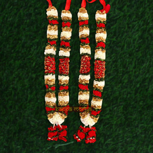 Artificial Red Roses Garland, Fabric Phool Varmala, Mala for Photo Frame, Jaimala for Wedding (2 Pc Thin, Fabric Artificial), 24 Inches