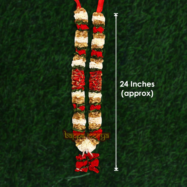 Artificial Red Roses Garland, Fabric Phool Varmala, Mala for Photo Frame, Jaimala for Wedding (2 Pc Thin, Fabric Artificial), 24 Inches