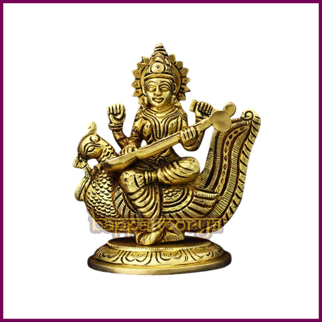 Goddess Saraswati Idol – Brass Murti of Gyan Devi, Goddess of Knowledge & Wisdom
