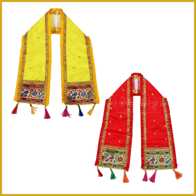 Ganpati Patka Khes Uparna Shringar Set of 2 (30 Inches) – Embroidered Pooja Vastra for Mandir Decoration (Yellow & Red) (Set Of 2)
