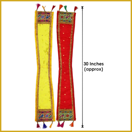 Ganpati Patka Khes Uparna Shringar Set of 2 (30 Inches) – Embroidered Pooja Vastra for Mandir Decoration (Yellow & Red) (Set Of 2)