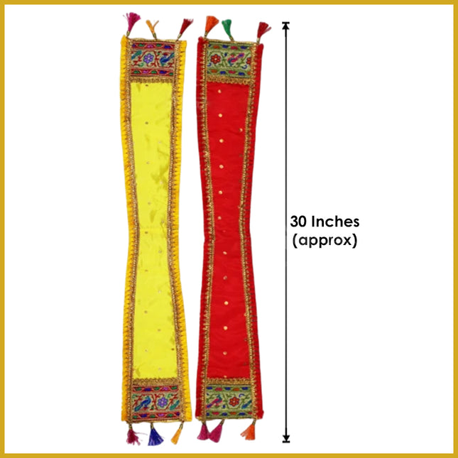 Ganpati Patka Khes Uparna Shringar Set of 2 (30 Inches) – Embroidered Pooja Vastra for Mandir Decoration (Yellow & Red) (Set Of 2)