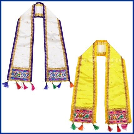 Ganpati Patka Khes Uparna Shringar Set of 2 (40 Inches) – Embroidered Pooja Vastra for Deity & Mandir Decoration (White & Yellow)(Set Of 2)