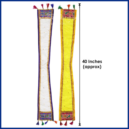 Ganpati Patka Khes Uparna Shringar Set of 2 (40 Inches) – Embroidered Pooja Vastra for Deity & Mandir Decoration (White & Yellow)(Set Of 2)
