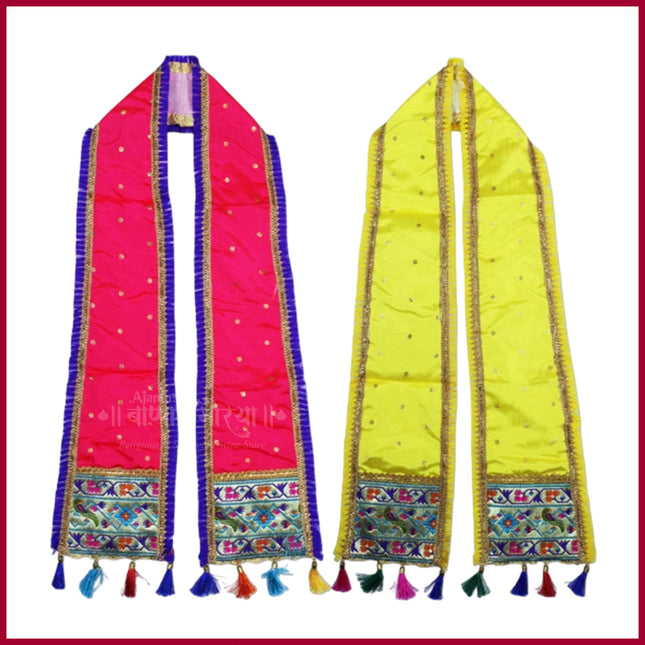 Ganpati Khes Patka for Shringar Decoration – Embroidered Pooja Uparna Set of 2 (Patka Vastra for Deity) (80 inch )