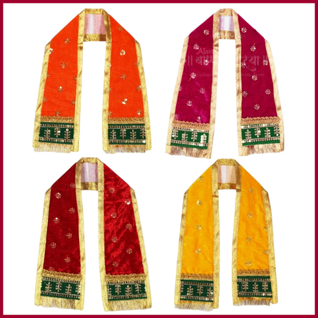 Ganpati Shela / Khes / Uparna VastravPremium Velvet God Poshak / Chunri 30 Inch – Heavy Embroidered Deity Shawl for Mandir, Pooja & Festival Decoration (Multi-Color, Set of 4)