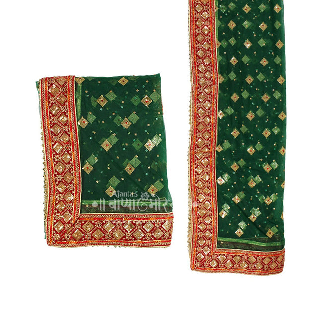 Mata Rani Devi Chunri (2 Metres, Big Green Net Cloth) | Navratri & Chaitra Navratri Pooja Chunari for Devi Sati, Kul Swamini, Mata Ki Chowki, Weddings & Dulhan Decoration | Multipurpose Use