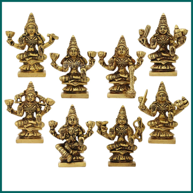 Ashta Lakshmi Brass Idols Set – 8 Forms of Goddess Lakshmi | Pure Brass Lakshmi Ashta Avatra Devi Maa Statues for Wealth, Prosperity Navratri, Diwali & Prosperity
