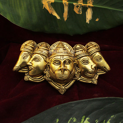 5 Faces Panchamukhi Hanuman Door Wall Hanging in Shining Brass Hanuman Brass Door Wall Hanging | 5 Face Hanuman Vastu Protection