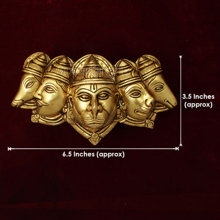 5 Faces Panchamukhi Hanuman Door Wall Hanging in Shining Brass Hanuman Brass Door Wall Hanging | 5 Face Hanuman Vastu Protection