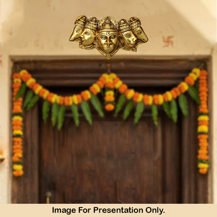 5 Faces Panchamukhi Hanuman Door Wall Hanging in Shining Brass Hanuman Brass Door Wall Hanging | 5 Face Hanuman Vastu Protection